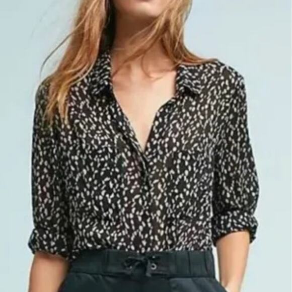 Cloth & Stone Button-Down Shirt Womens Medium Black & Tan Long Sleeve Anthro - Picture 1 of 9
